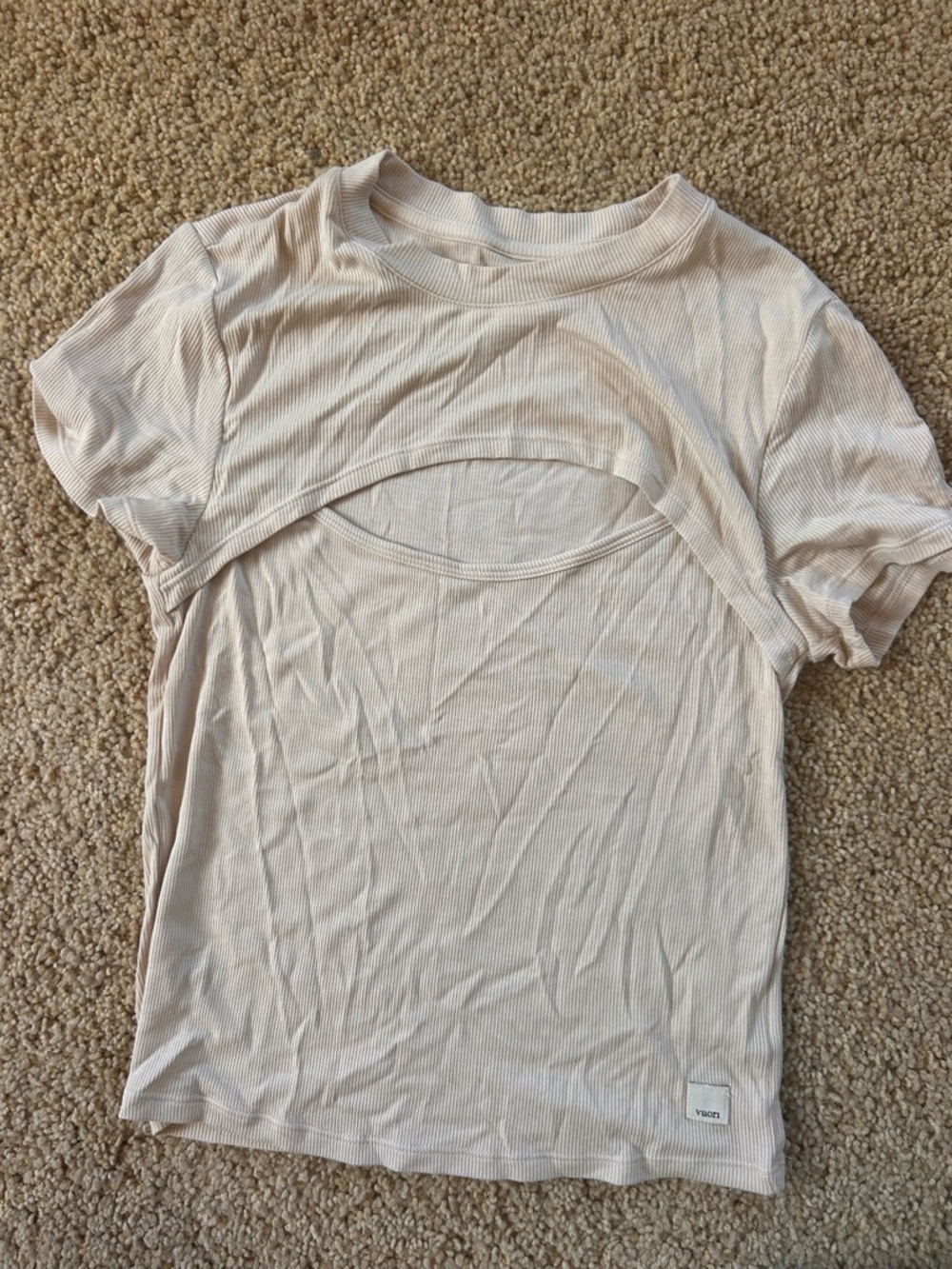 Vuori Ribbed Short Sleeve Crop Top - Cream